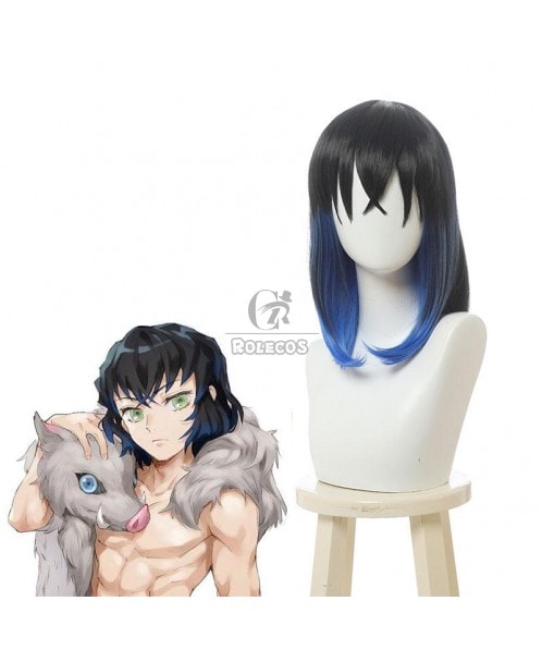 Demon Slayer Hashibira Inosuke Blue Black Mixed Color Cosplay Wigs | Role Cosplay